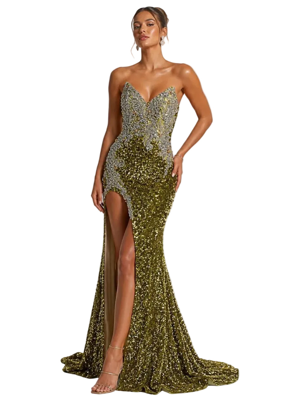 Portia & Scarlett PS23645 Emerald Green Crystal Sequin Strapless Gown – Size 4